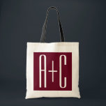 Bolsa Tote Iniciais de Casais simples | Branca e Borgonha<br><div class="desc">Clássico,  ousado e moderno.</div>