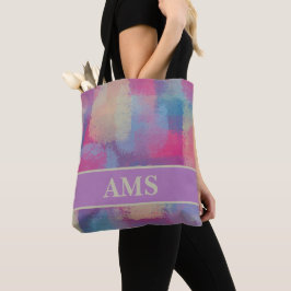 Bolsa Tote Iniciais de Design de Abstrato de Patchwork de Pas