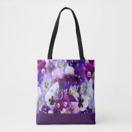 Bolsa Tote Iniciais de Nome Monograma Pansy Floral Roupas na 