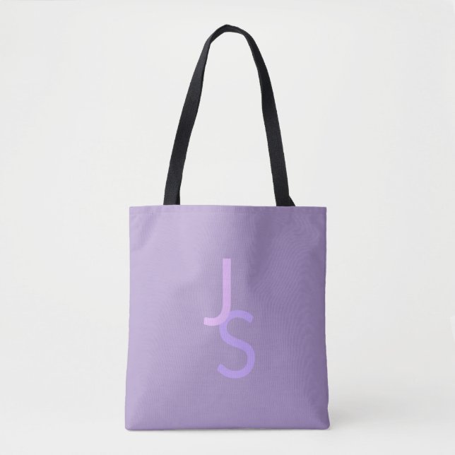 Bolsa Tote Iniciais Monogramadas Sobrepostas Modernas | Roxo (Frente)