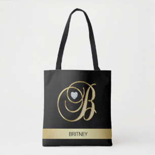 Bolsa Tote Iniciais Monogrammed pretas Dourados originais B