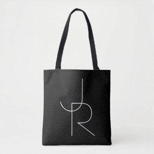 Bolsa Tote Iniciais Sobrepostas Modernas 2 Branco no Preto