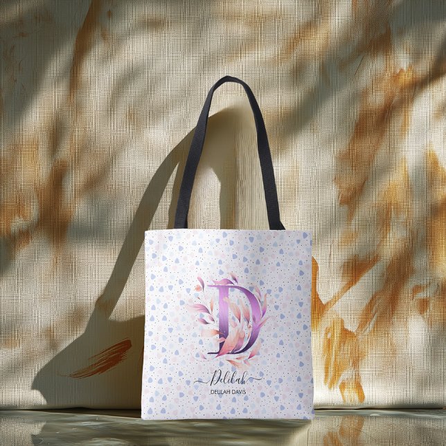 Bolsa Tote Inicial D Floral Suave & Abstrato Paste (Criador carregado)