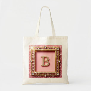 Bolsa Tote Inicial de Diamante B Monograma com Moldura Dourad