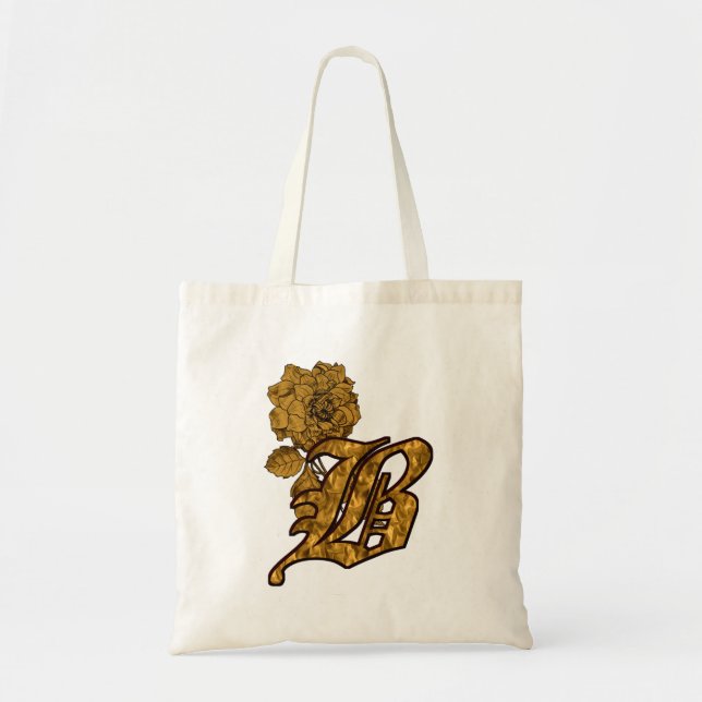 Bolsa Tote Inicial de Monograma B Flor de Peônia Elegante Dou (Frente)