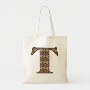 Bolsa Tote Inicial de Monograma T Floral Vintage Elegante