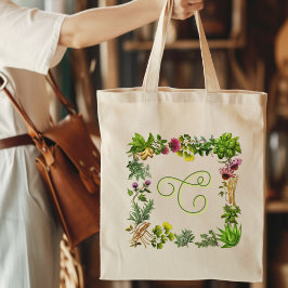 Bolsa Tote Inicial Monograma de Jardineiro de Ervas
