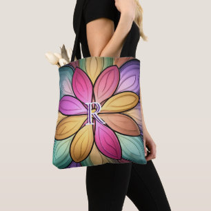 Bolsa Tote Inicial Monograma Floral em Vidro Colorido Elegant