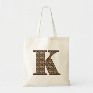 Bolsa Tote Inicial Monograma K Floral Vintage Elegante