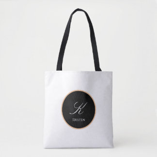 Bolsa Tote Inicial Personalizada & Nome Branco & Preto