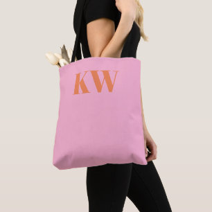 Bolsa Tote Inicials Personalizadas de Monograma Laranja Rosa