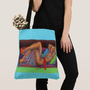 Bolsa Tote início da década de 1940 impressão de menina do