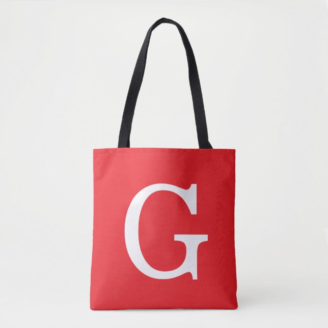 Bolsa Tote Initial Letter Monogram Red White Plain Simple (Frente)