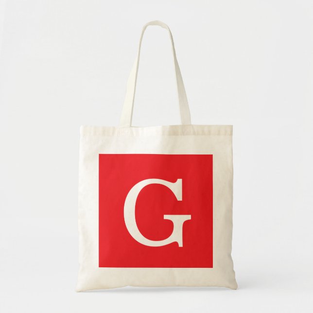 Bolsa Tote Initial Letter Monogram Red White Plain Simple (Frente)