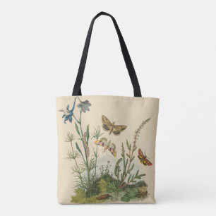 Bolsa Tote Insetos de Jardim Vintage, Borboletas, Lagartas