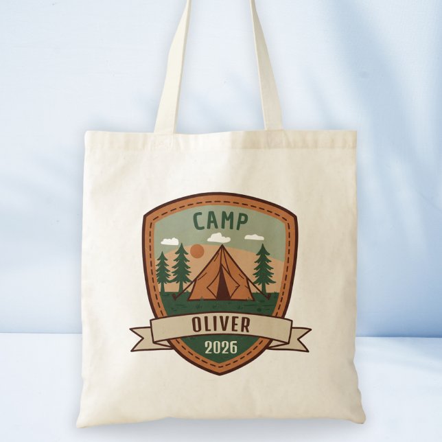 Bolsa Tote Insígnia de Acampamento Vintage Personalizada (Criador carregado)