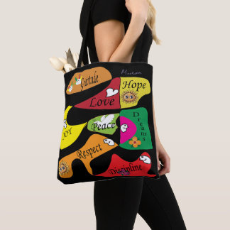 Bolsa Tote Inspirational Black Tote: Peace Joy Discipline