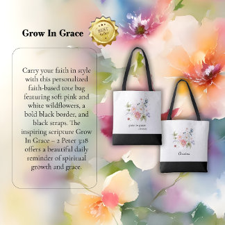Bolsa Tote Inspirational Grow In Grace” – 2 Peter 3:18