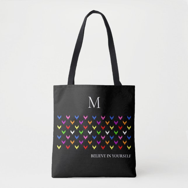 Bolsa Tote Inspirational Text Angel Pattern Monogrammed (Frente)