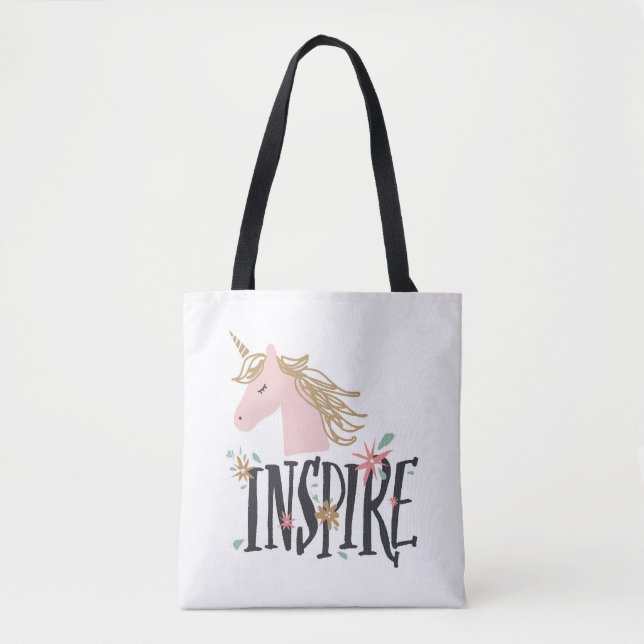 Bolsa Tote Inspire o unicórnio Dourado da juba de | (Frente)
