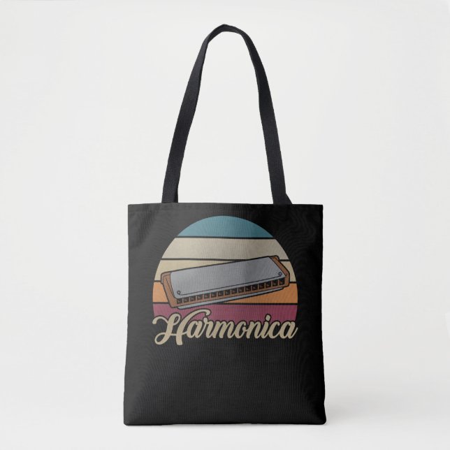 Bolsa Tote Instrumento Musical Vintage Harmonica Blues (Frente)