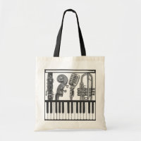 Instrumentos musicais jazzísticos na sacola do