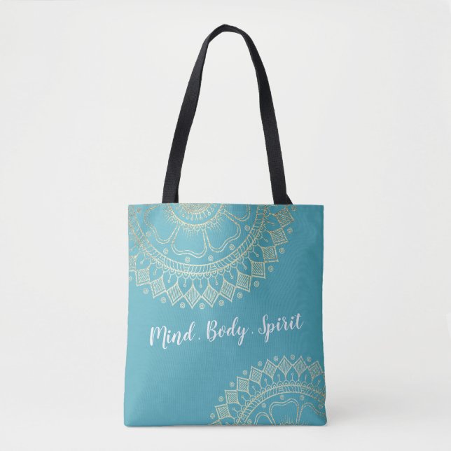 Bolsa Tote Instrutor de Meditação Yoga Green Blue Mandala Dou (Frente)