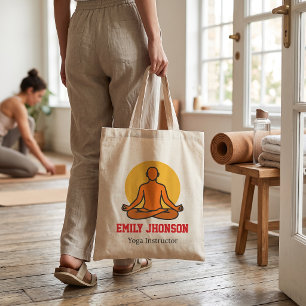 Bolsa Tote Instrutor de Yoga Silhueta Meditando no Pôr do Sol