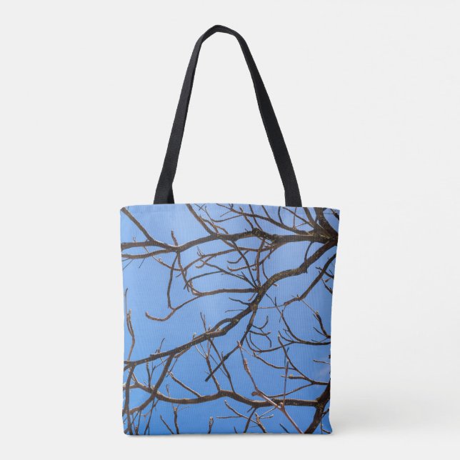 Bolsa Tote Intricate Bare Branches Silhouette Against Vivid B (Verso)