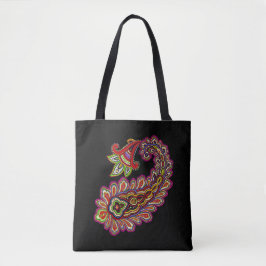 Bolsa Tote Intricate Paisley in Vibrant Pinks on Black 