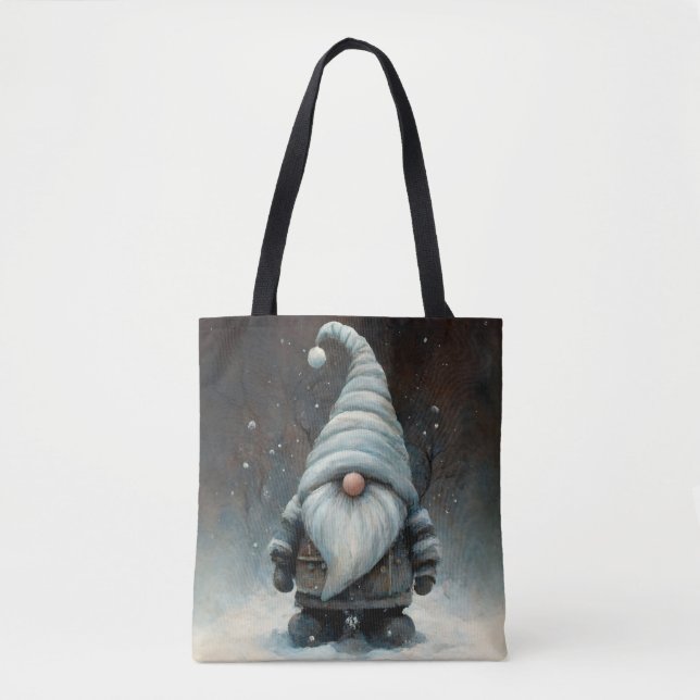 Bolsa Tote Inverno Gnomo em uma Floresta de Neve (Frente)