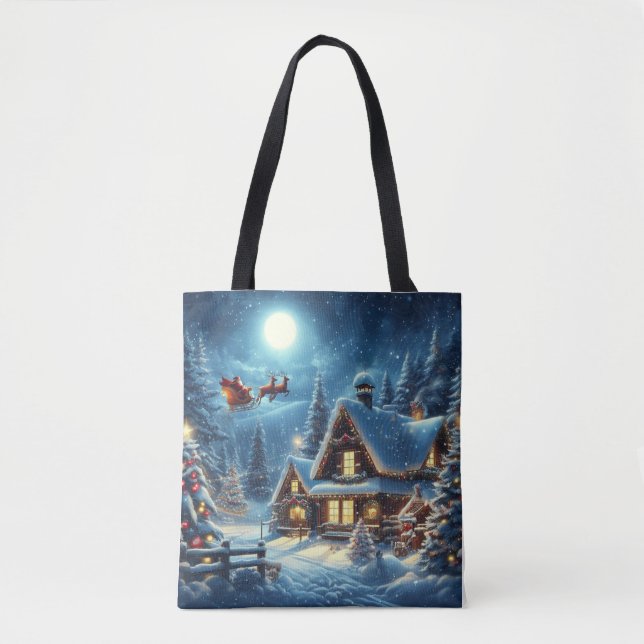 Bolsa Tote Inverno/Papais noeis/Natal/Neve (Frente)