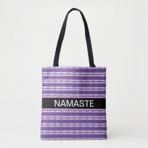 Bolsa Tote Ioga estiloso padrão listrado branco no violeta