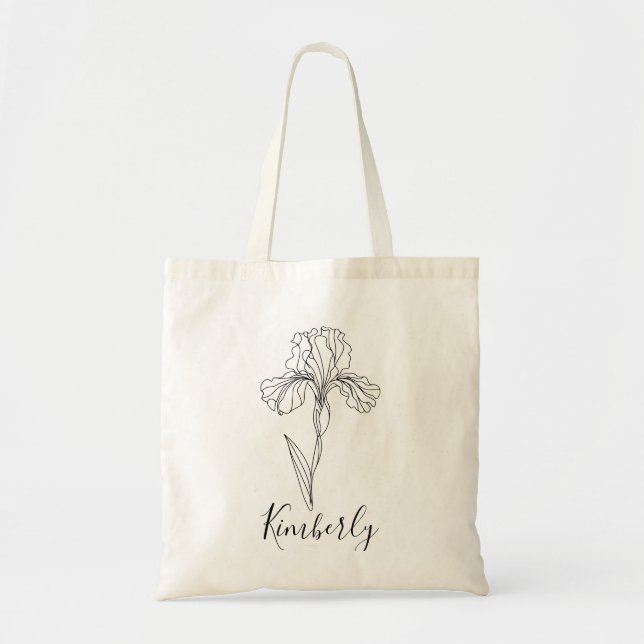 Bolsa Tote Íris de fevereiro com nome personalizado Flor de N (Frente)