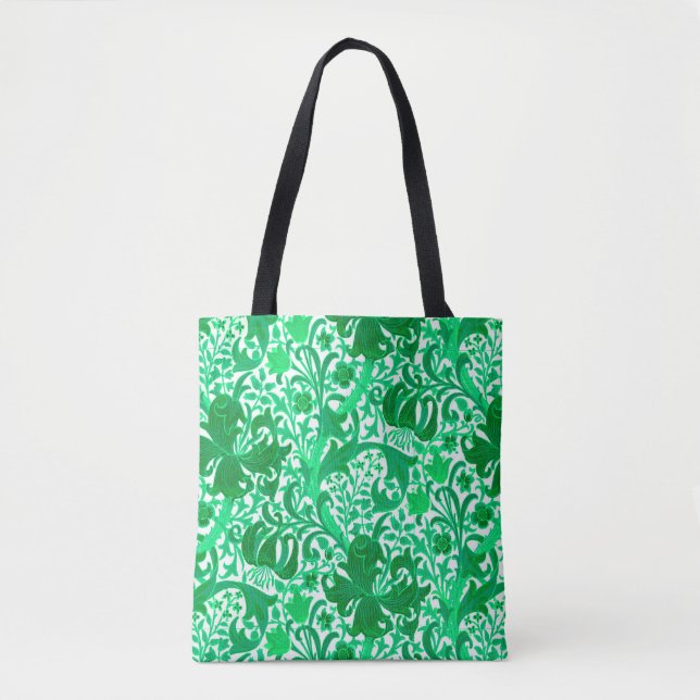 Bolsa Tote Íris e Lírio de William Morris, Verde Jade (Frente)