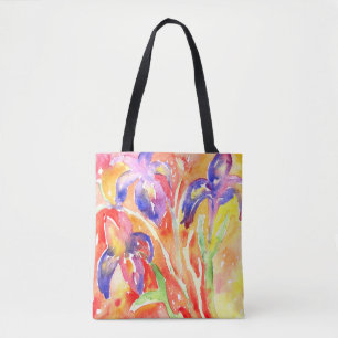Bolsa Tote Iris Flower Watercolor Painting