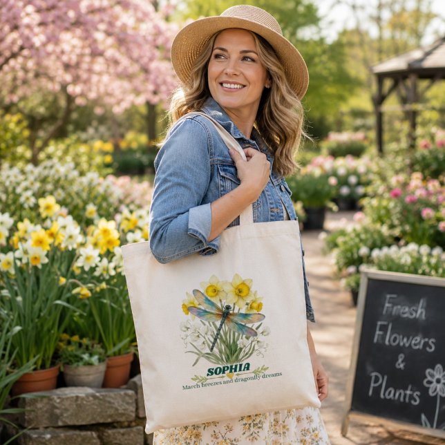 Bolsa Tote Iris Libélula Personalizada Flor do Nascimento de  (Criador carregado)
