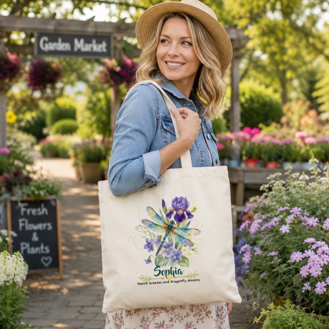 Bolsa Tote Iris Libélula Personalizada Flor do Nascimento de  (Criador carregado)