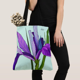 Bolsa Tote Íris Roxa em Hortelã, Floral Personalizado