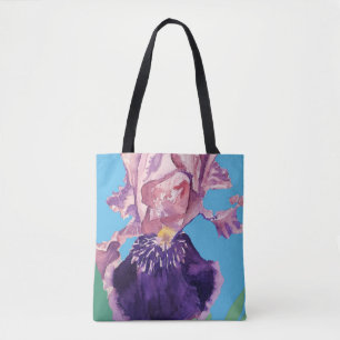 Bolsa Tote Iris Watercolor Flor Floral Púrpura Saco