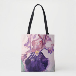 Bolsa Tote Iris Watercolor Flor Floral Púrpura Saco