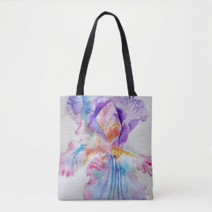 Bolsa Tote Iris Watercolor Flor Floral Púrpura Saco