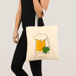 Bolsa Tote Irish Beer Mug com Shamrock Clover