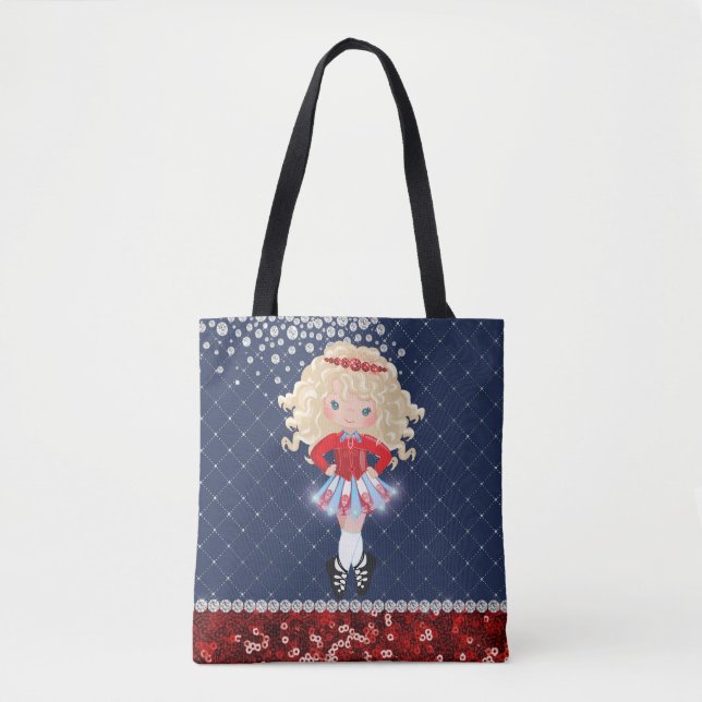 Bolsa Tote Irish Dance Blond Girl Soft Calçado Blue, Red (Frente)
