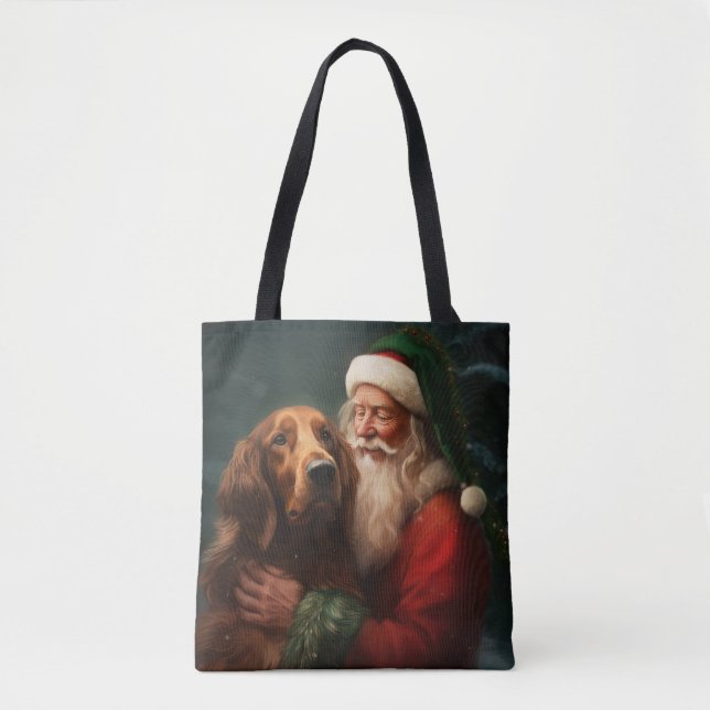 Bolsa Tote Irish Red Setter Papai Noel Natal Festivo (Frente)