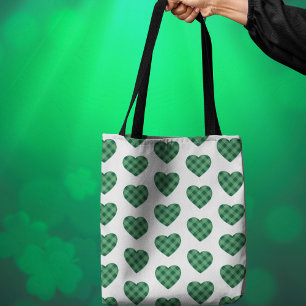 Bolsa Tote Irlandês-Pensado com Padrão Cardíaco Verde do Tart
