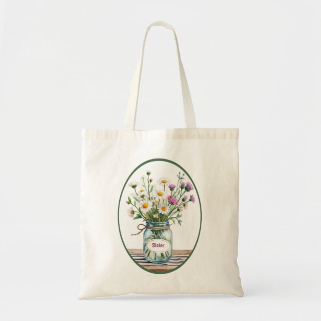Bolsa Tote Irmã Wildflower em Mason Jar (Frente)