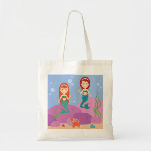 Bolsa Tote Irmãs sereias de desenho animado nadando no oceano