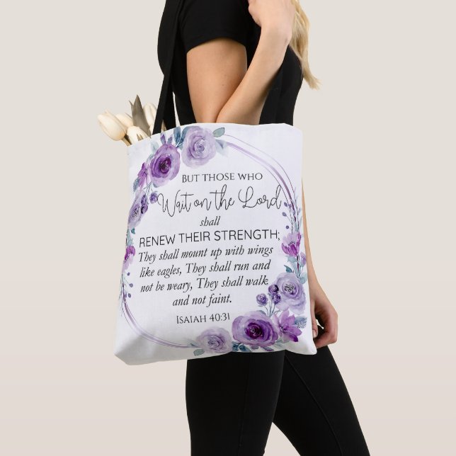 Bolsa Tote Isaiah 40:31 Aqueles que esperam pelo Lorde Floral (Close Up)