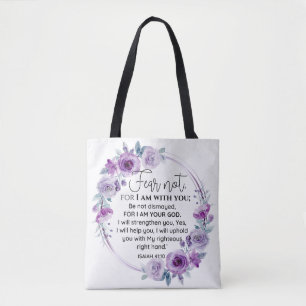 Bolsa Tote Isaiah 41:10 Medo não Escritura Floral Roxa